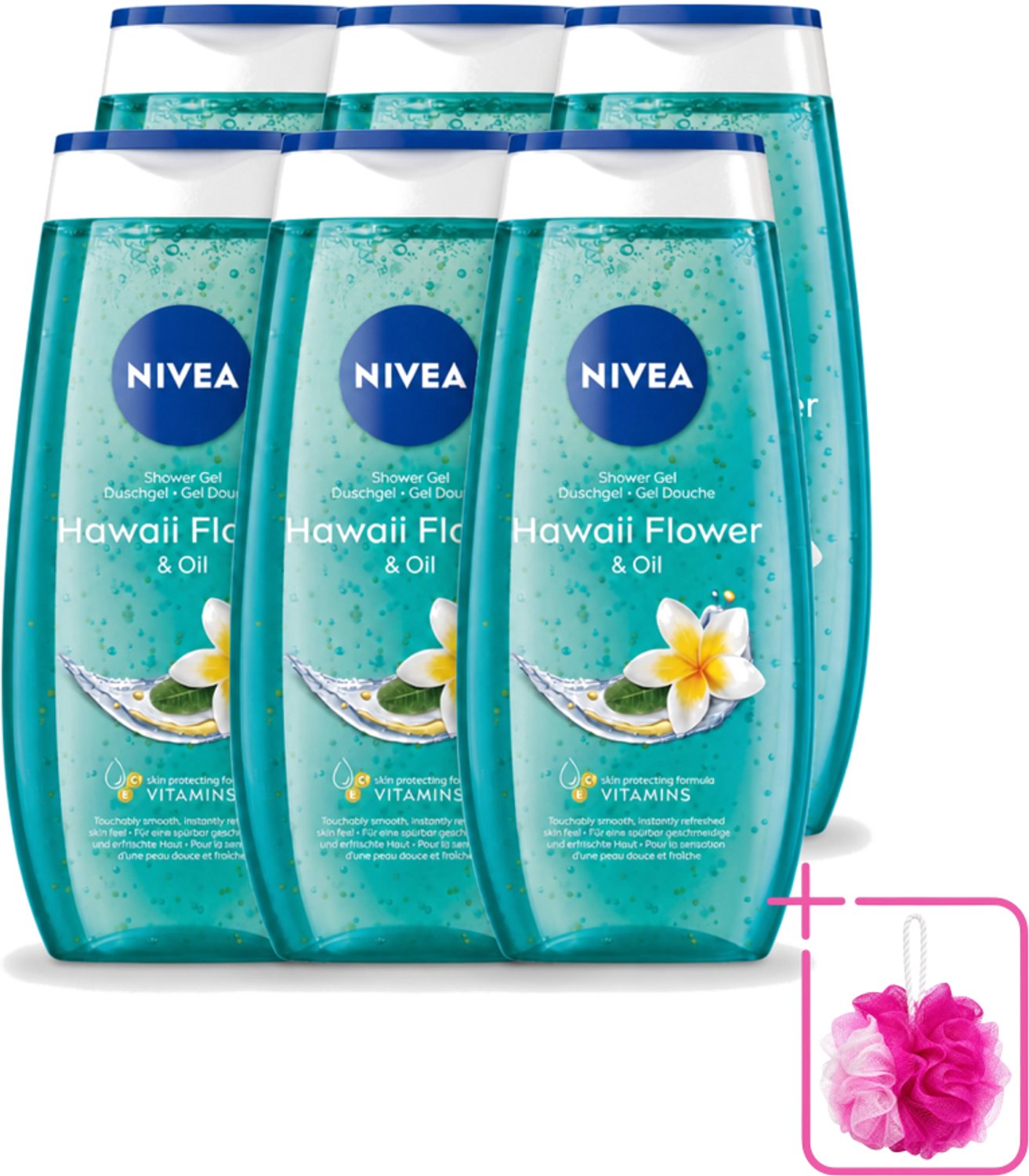 6 x Nivea – Douchegel – Hawaii Flower & Oil – 250 ml - Bulkverpakking - Douchegel hawaii - Douchemop - Douchegel met olie