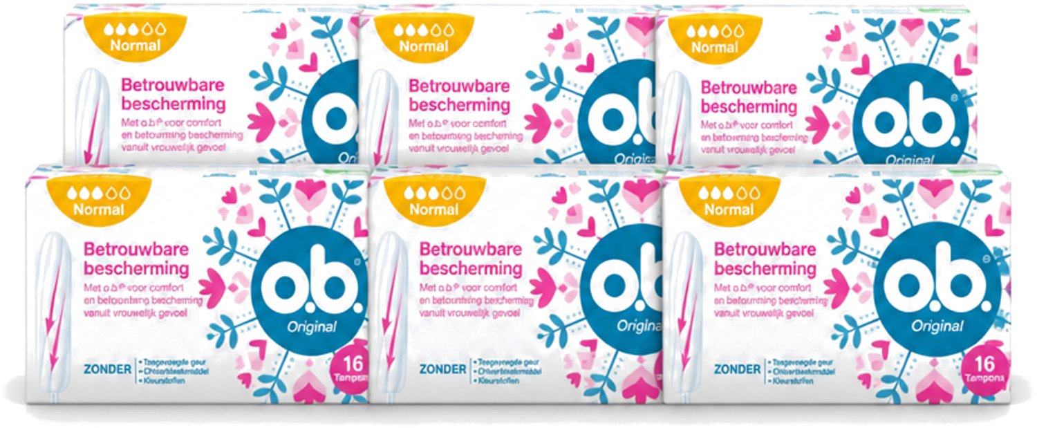 6 x o.b. Tampons - Original Normal - Voor Comfort en Betrouwbare Bescherming - 16 Tampons - Voordeelverpakking - 6 stuks