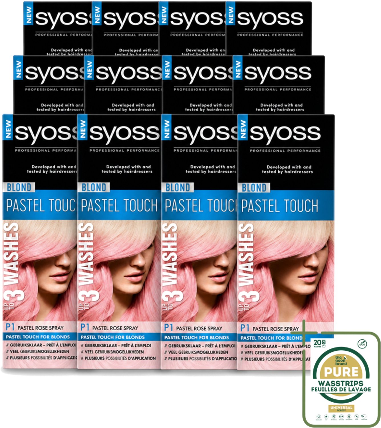 12 x Syoss Color Blond Pastel Touch P1 Pastel Rose - Haarverf Spray - Pastel Rose - Wasstrips - Haarverf Spray - Pastel Rose - Blond - Salonplex Technologie - Haarverf