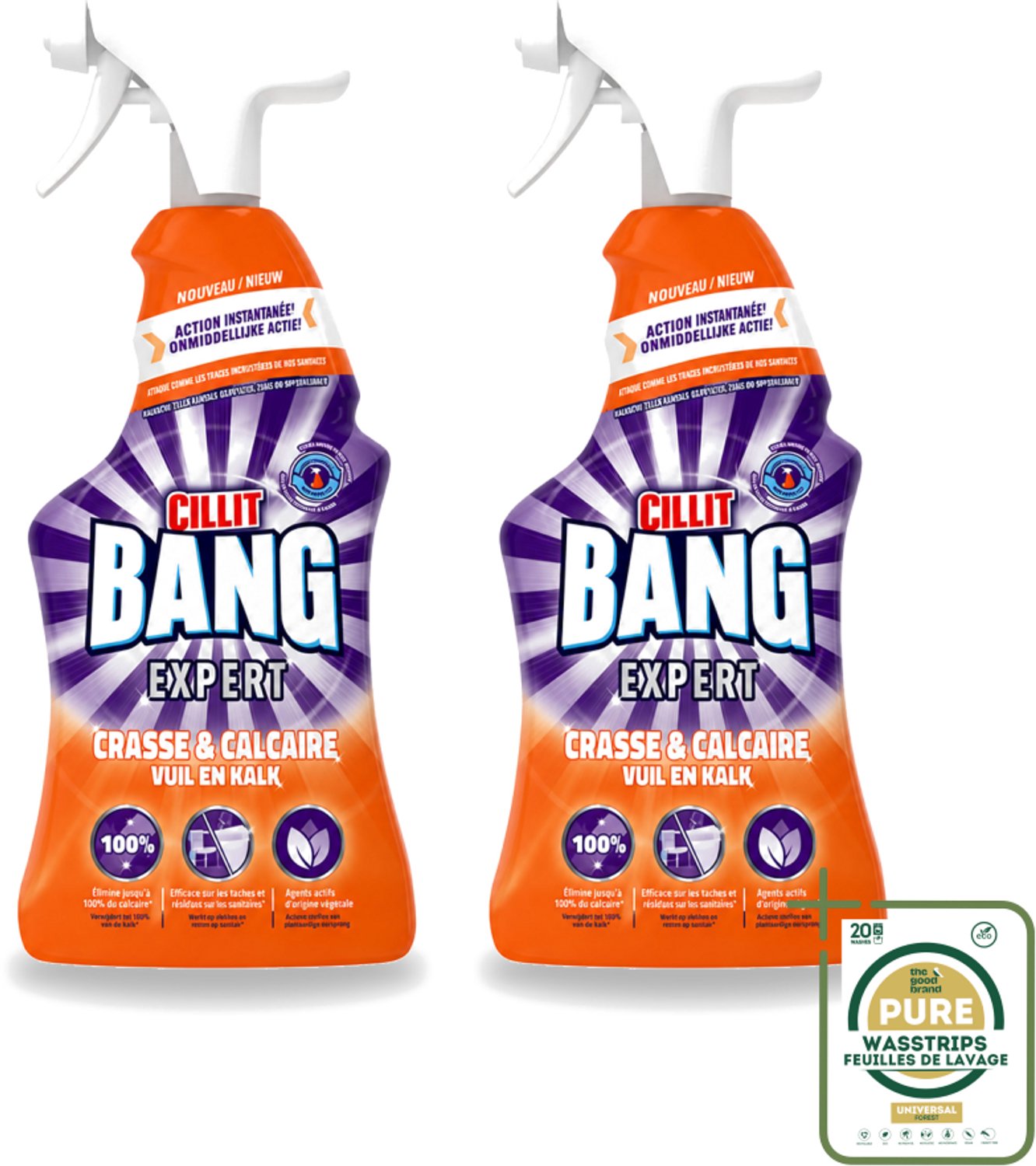 2 x Cillit Bang - Lime & Grime Spray - Verwijdert Vuil en Kalk - 750 ml - Wasstrips - Kalk Verwijderen - Vet Verwijderen - Vuil Verwijderen - Reinigings Spray - Keuken Reinigen