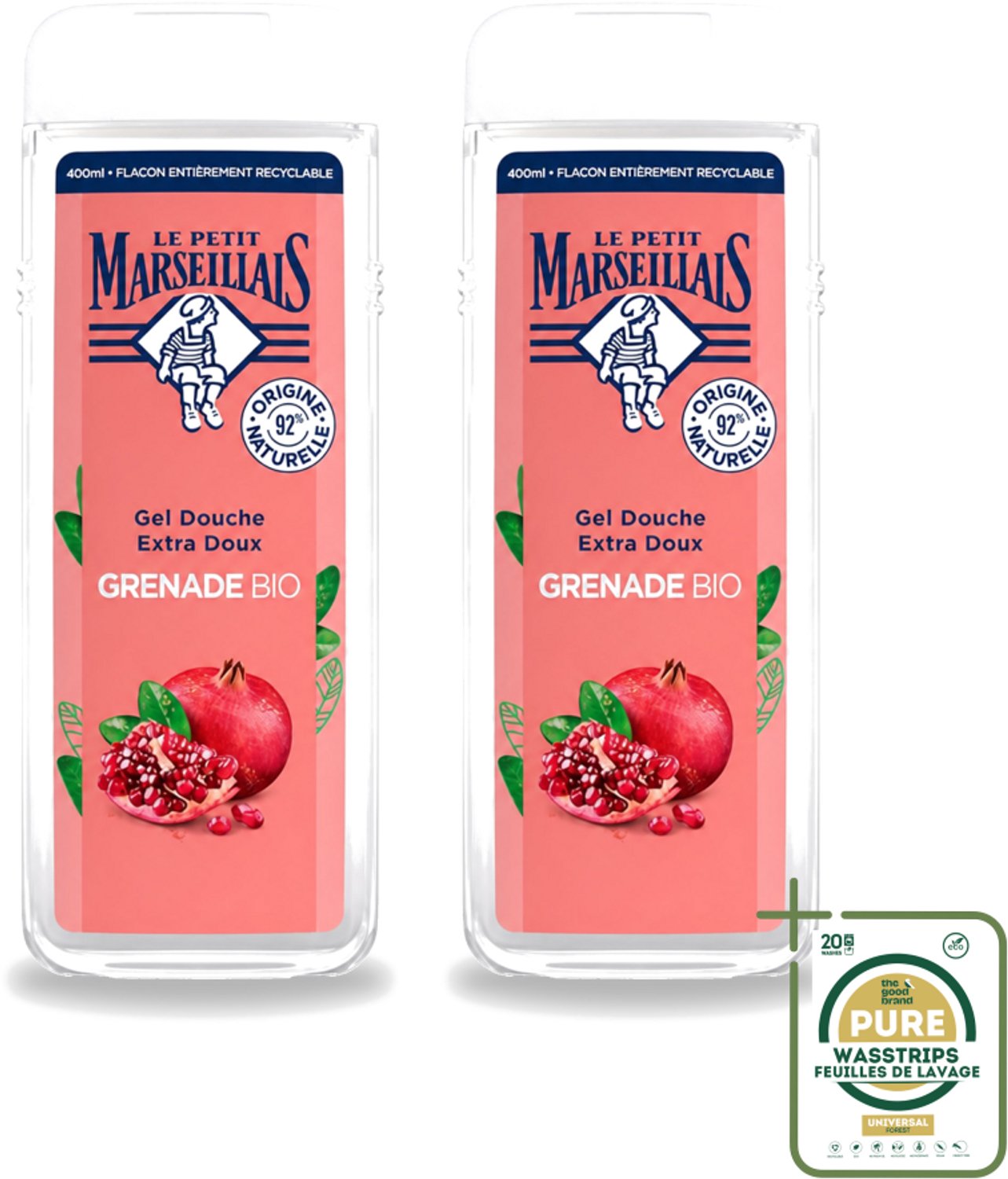 2 x Le Petit Marseillais – Douchegel – Grenade Bio – 400 ml - Wasstrips - Douchegel - Biologische Douchegel - Granaatappel Douchegel - Natuurlijke Douchegel - Frisse Douchegel