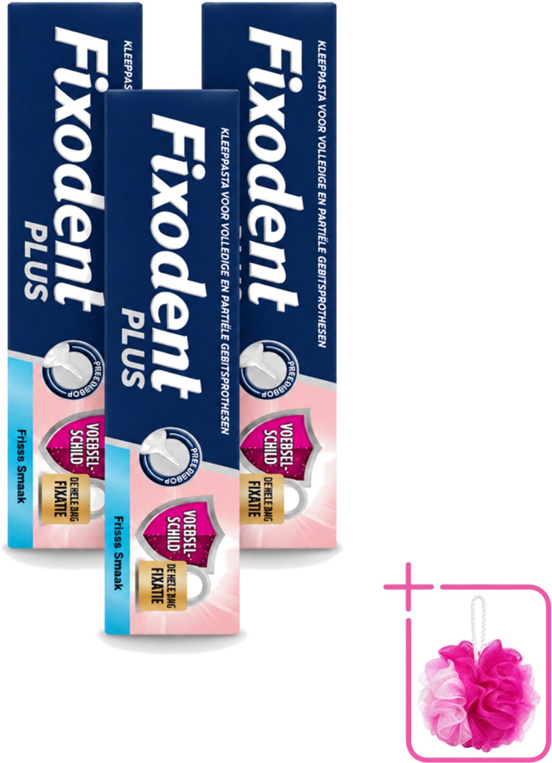 3 x Fixodent Plus – Kleefcrème – Food Barrier – Frisse Smaak – 40 g - Bulkverpakking - Kleefpasta kunstgebit - Douchemop - Voedselbarrière kunstgebit