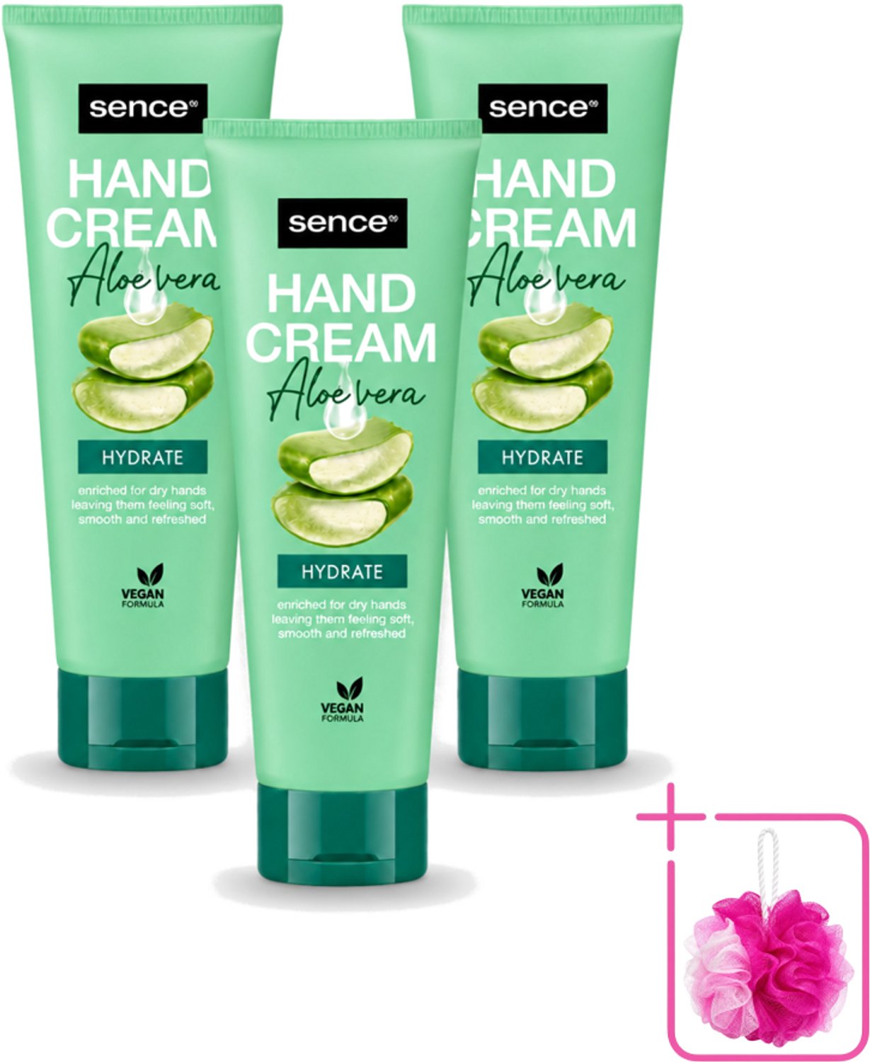3 x Sence Beauty – Handcrème – Aloë Vera – 75 ml - Bulkverpakking - Handcrème aloë vera - Douchemop - Handverzorging