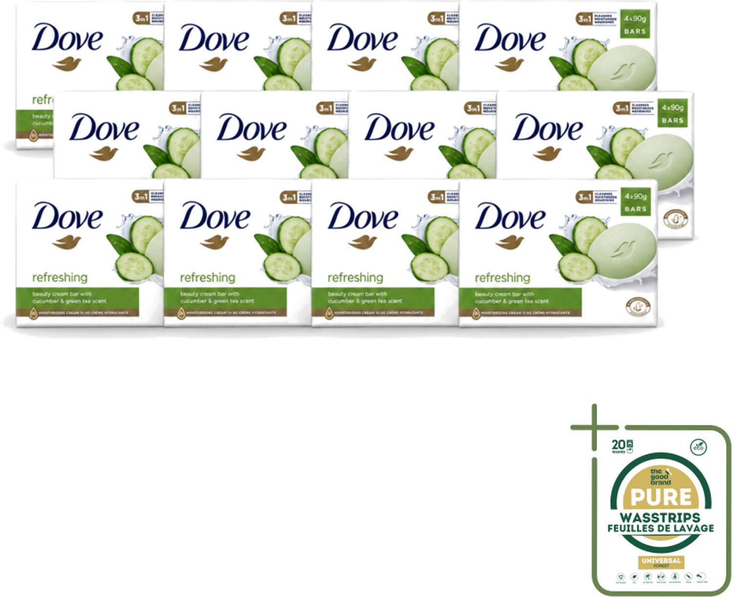 12 x Dove - Zeep - Go Fresh Touch - Komkommer & Groene Thee - Verfrissend - 4 x 90 gram - Wasstrips - Dove Zeep - Go Fresh Touch - Komkommer En Groene Thee - Verfrissende Zeep - Handzeep