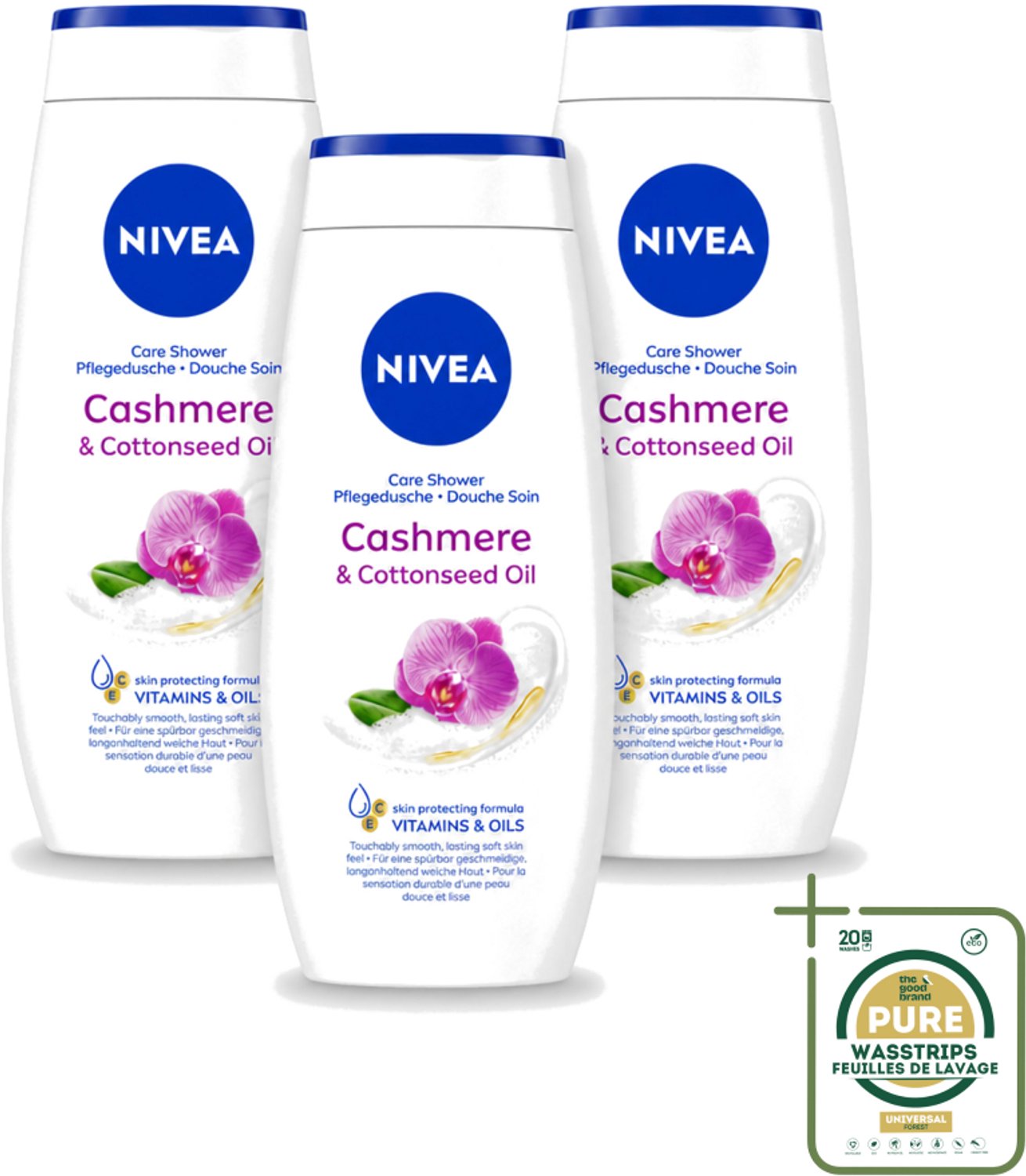 3 x Nivea - Douche Cashmere Moments - Beschermend - 250 ml - Wasstrips - Douchegel Cashmere - Beschermende Douchegel - Cashmere Geur - Huid Verzorgen - Huid Hydraatatie