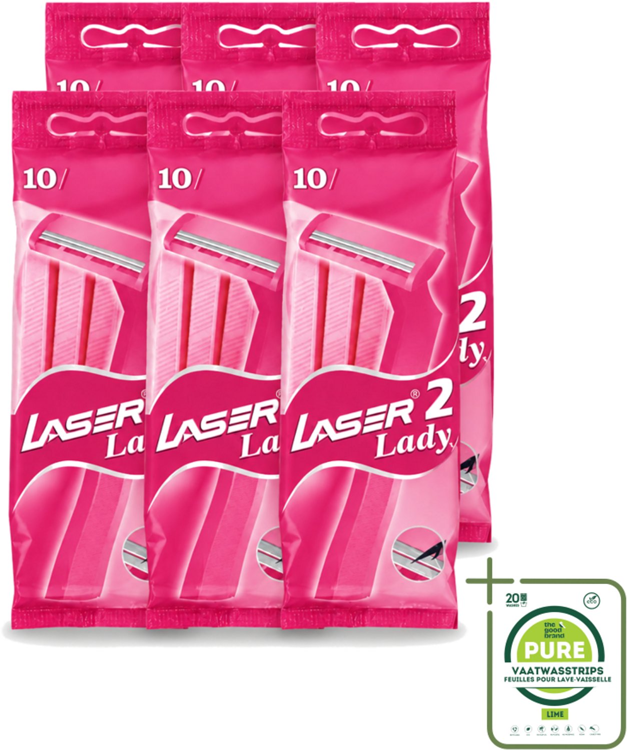 6 x Benson - Laser Twin Women - Wegwerpscheermesjes - Voor Vrouwen - 10 Mesjes - Grootverpakking - Scheermesje Vrouw - Wegwerpscheermesje - Tweevoudige Scheermesjes - Vrouwelijke Scheermesjes - Hygiënische Scheermesjes