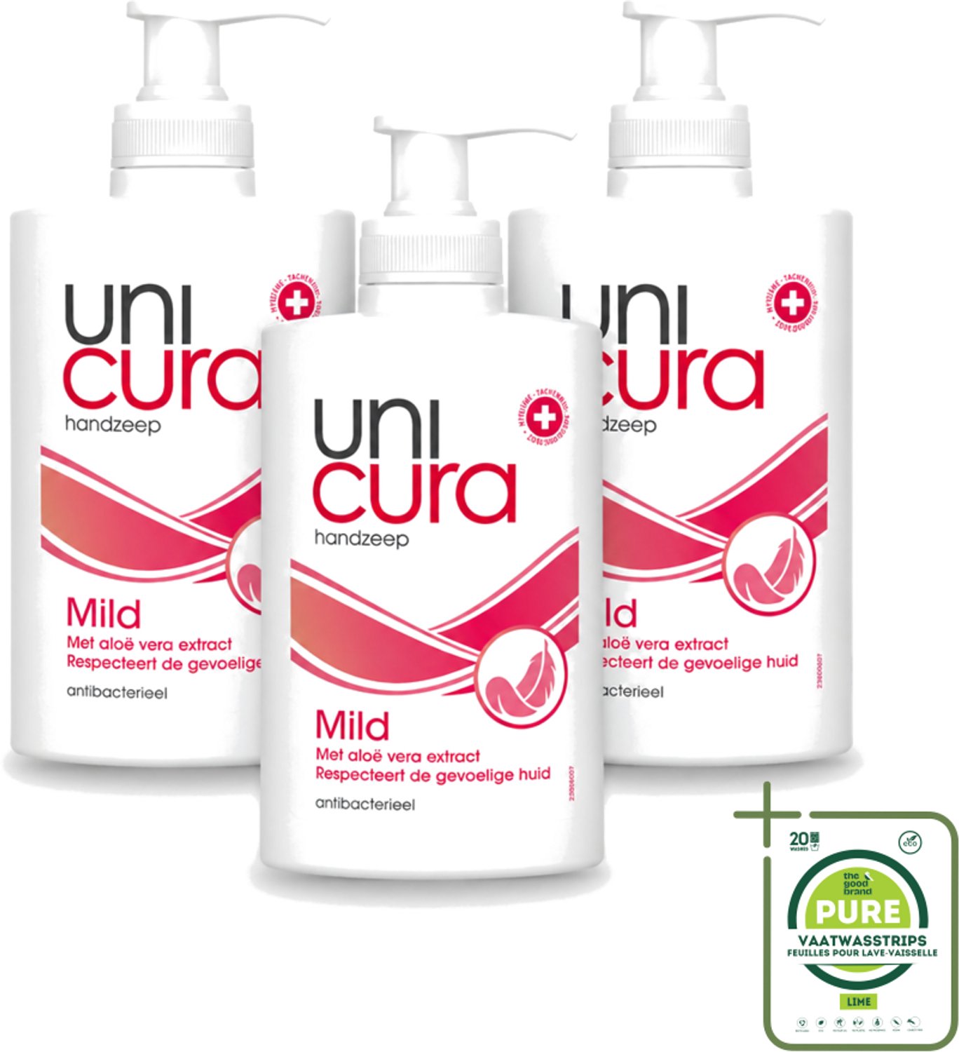 3 x Unicura - Vloeibare Zeep Mild - Verzachtend - 250 ml - Grootverpakking - Vaatwasstrips - Handzeep - Antibacterieel - Milde Handzeep - Handen Reinigen - Hygiëne