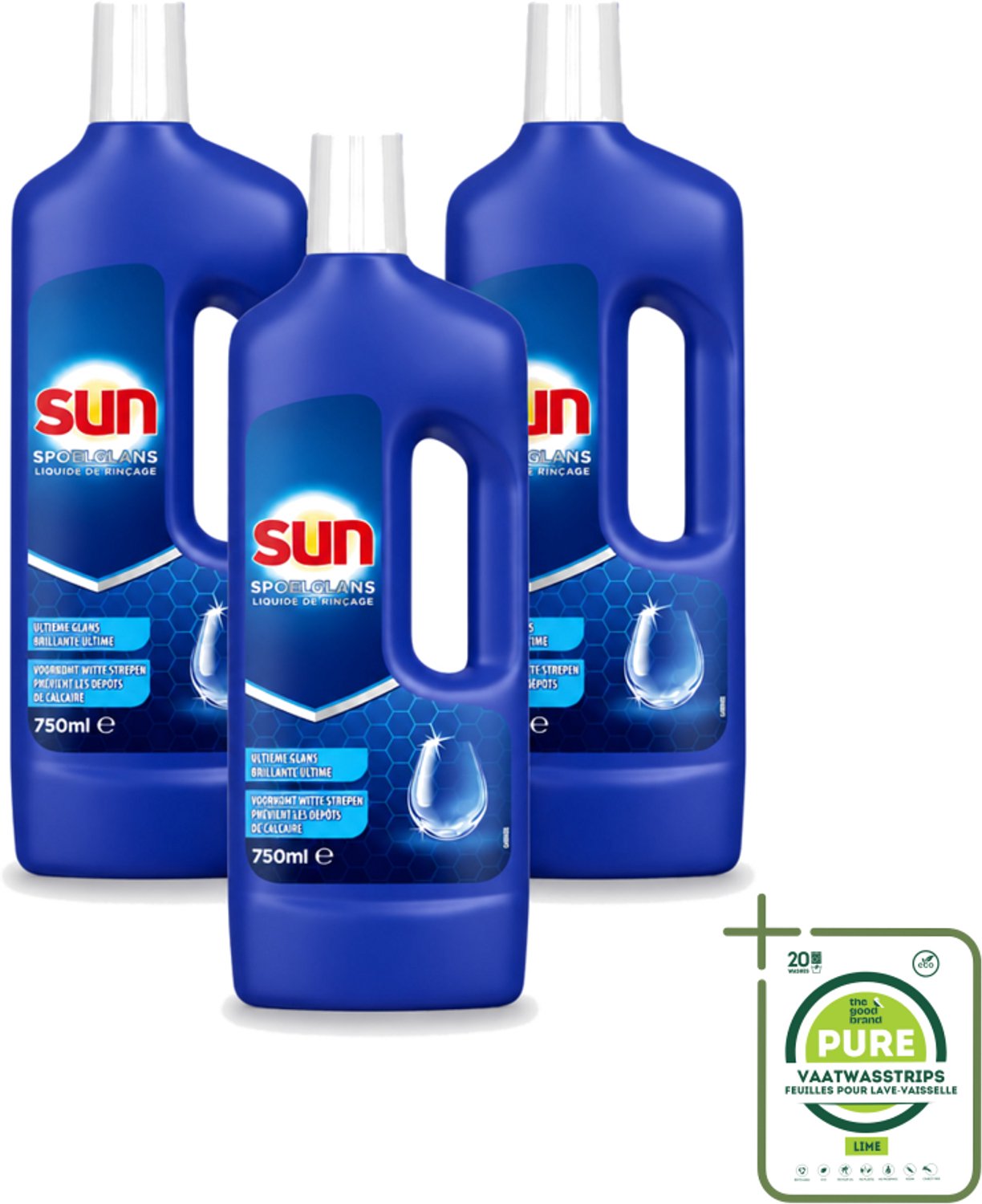 3 x Sun - Normaal - Spoelglans - 750 ml - Grootverpakking - Vaatwasstrips - Vaatwas Spoelglans - Spoelglans Vaatwas - Droog Vaat - Glanzend Vaat - Kalkaanslag Verwijderen