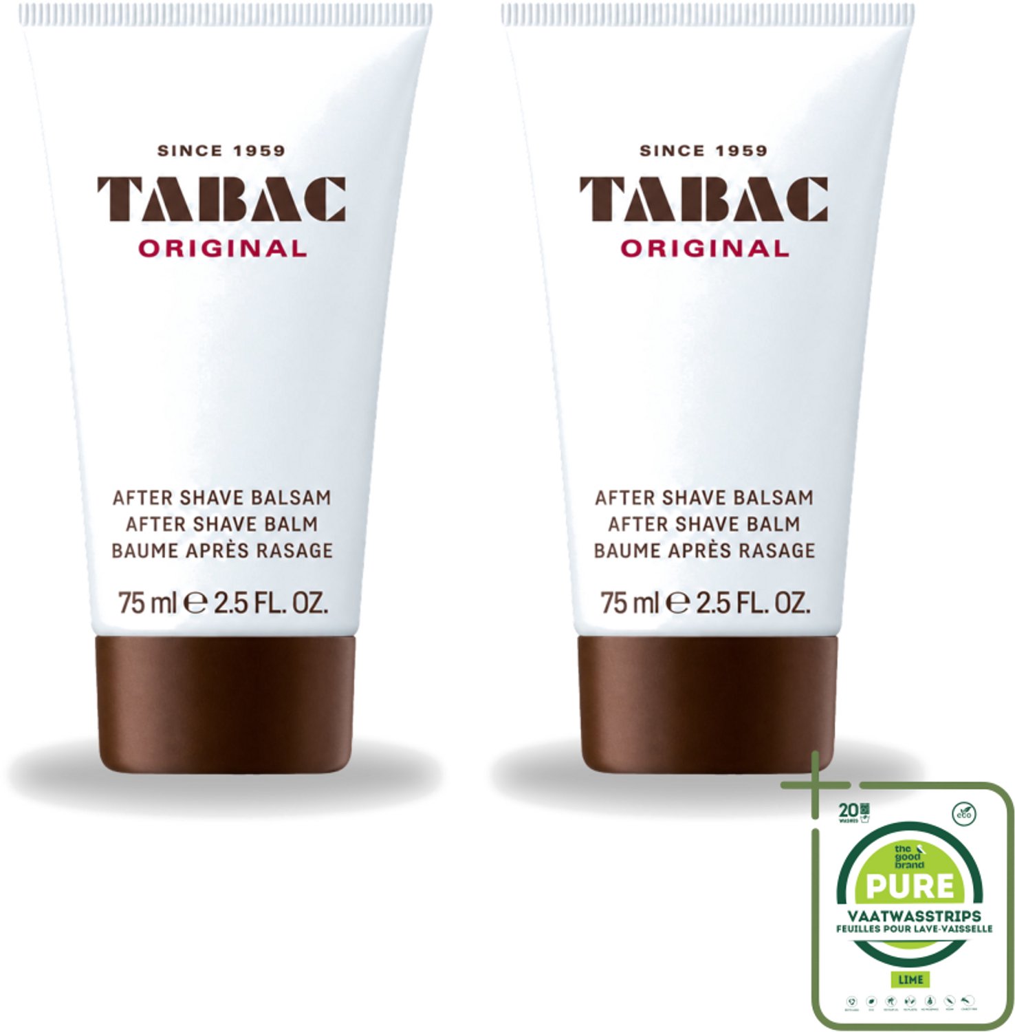 2 x Tabac Original Men - Aftershave Balsem - Verzachtend - 75 ml - Grootverpakking - Vaatwasstrips - Aftershave Balsem - Huid Verzorgen - Huid Kalmeren - Huid Hydrateren - Droge Huid