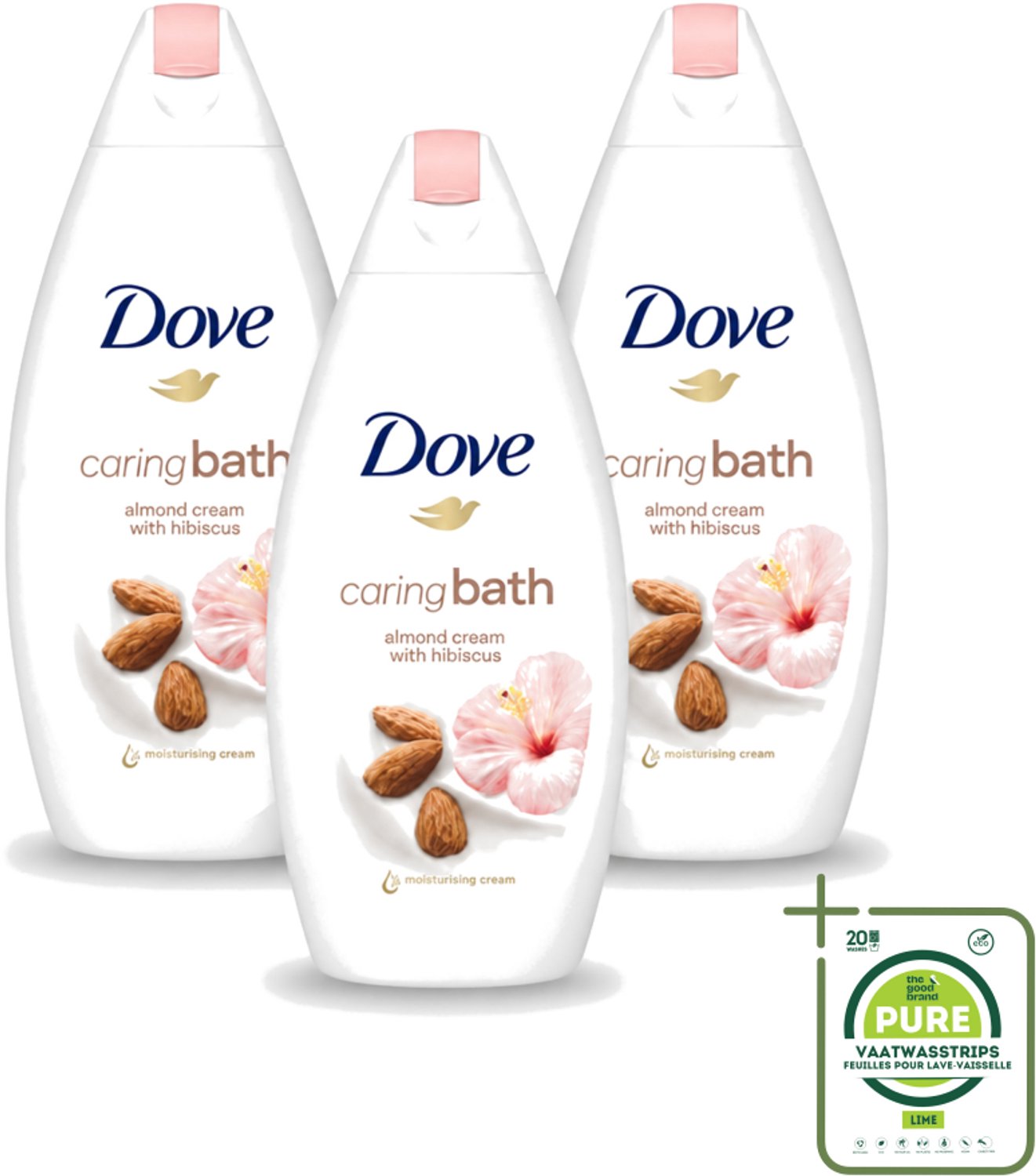 3 x Dove – Badcrème – Caring Bath Almond – 450 ml - Grootverpakking - Vaatwasstrips - Badcrème - Badcrème Voor Huid - Badcrème Voor Ontspanning - Badcrème Voor Gevoelige Huid - Badcrème Met Amandelmelk