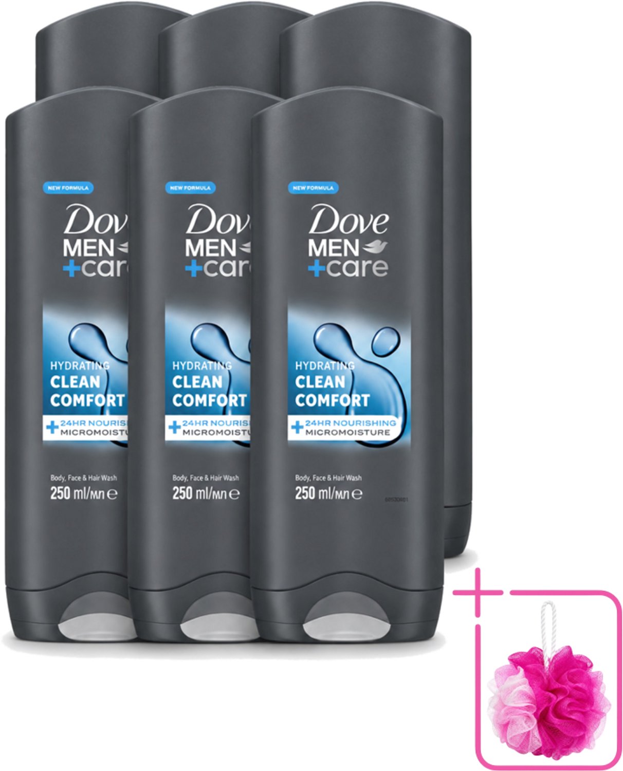 6 x Dove - Douchegel - Men+ Care Clean Comfort - Comfort en verzorging - 250 ml - Bulkverpakking - Douchegel - Douchemop - Fris