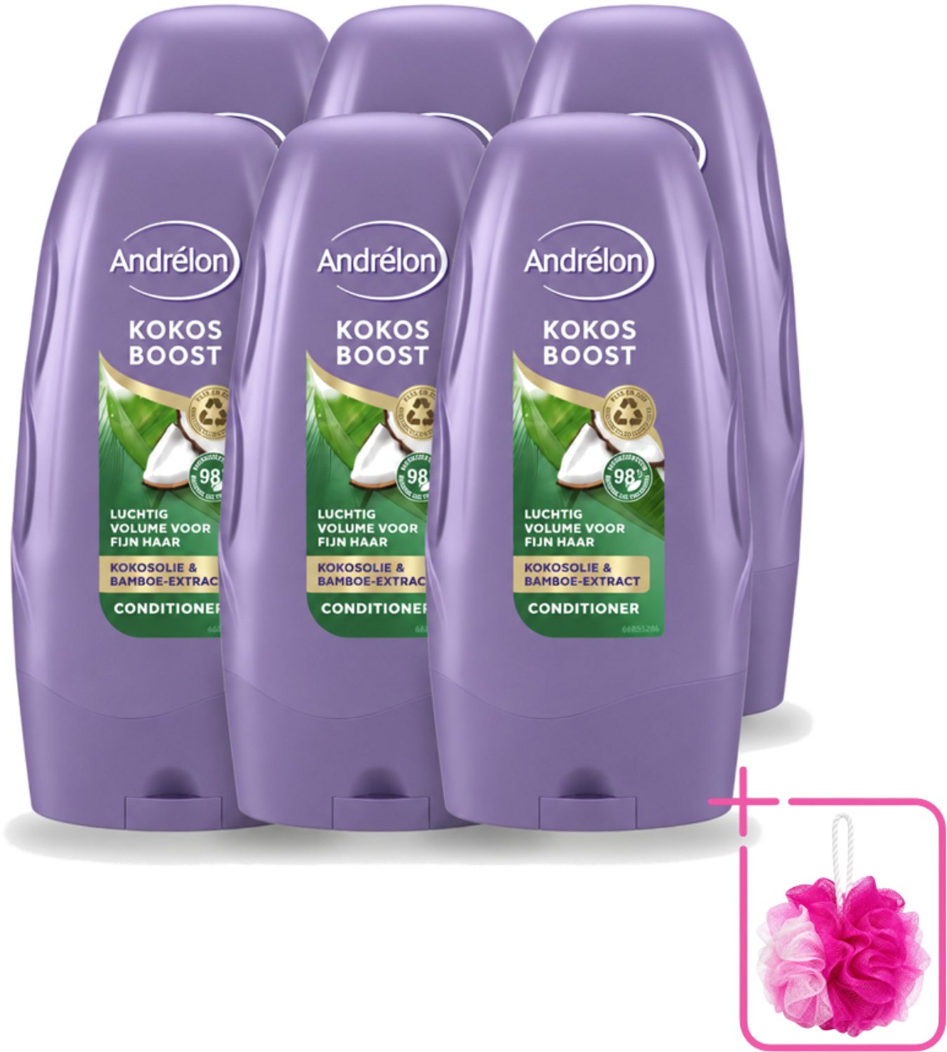 6 x Andrélon - Kokos Boost - Conditioner - Intensieve Voeding - 250 ml - Bulkverpakking - Conditioner voor fijn haar - Douchemop - Kokosolie conditioner