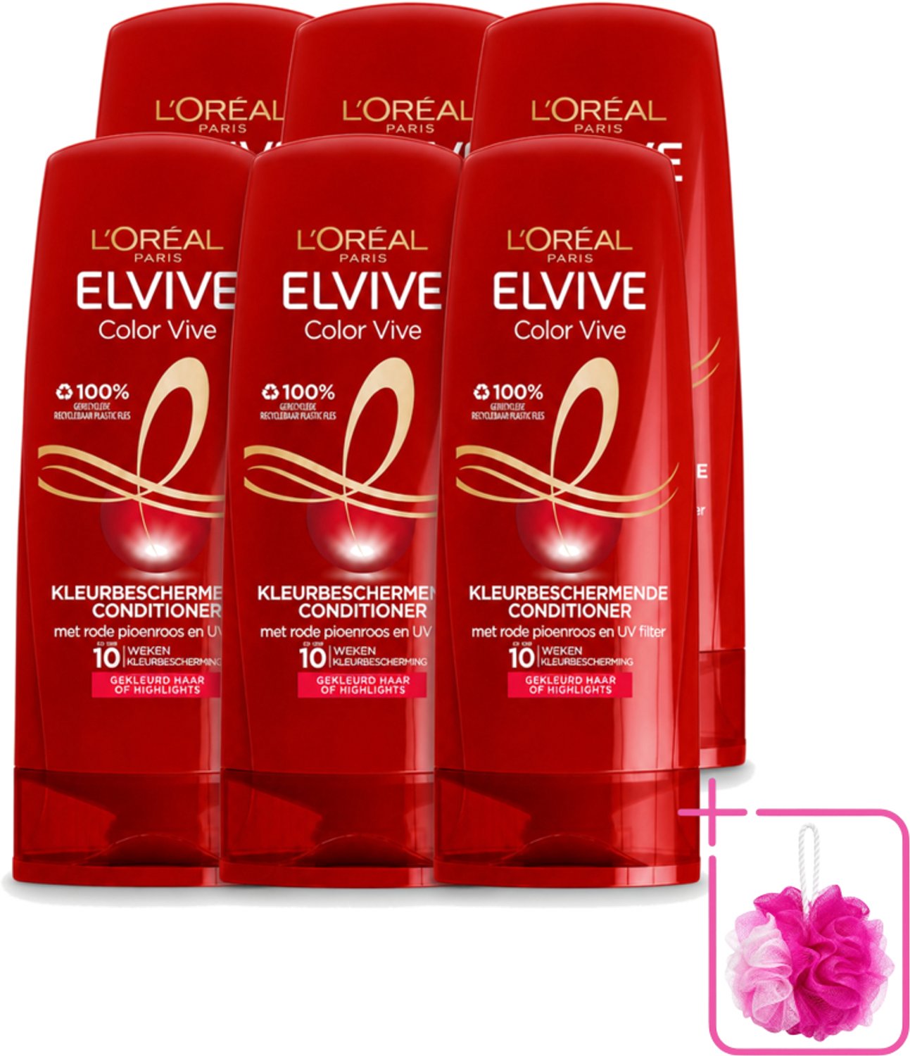 6 x L'Oréal Elvive Color Vive - Conditioner - 200 ml - Bulkverpakking - Kleur behouden - Douchemop - Gekleurd haar verzorgen