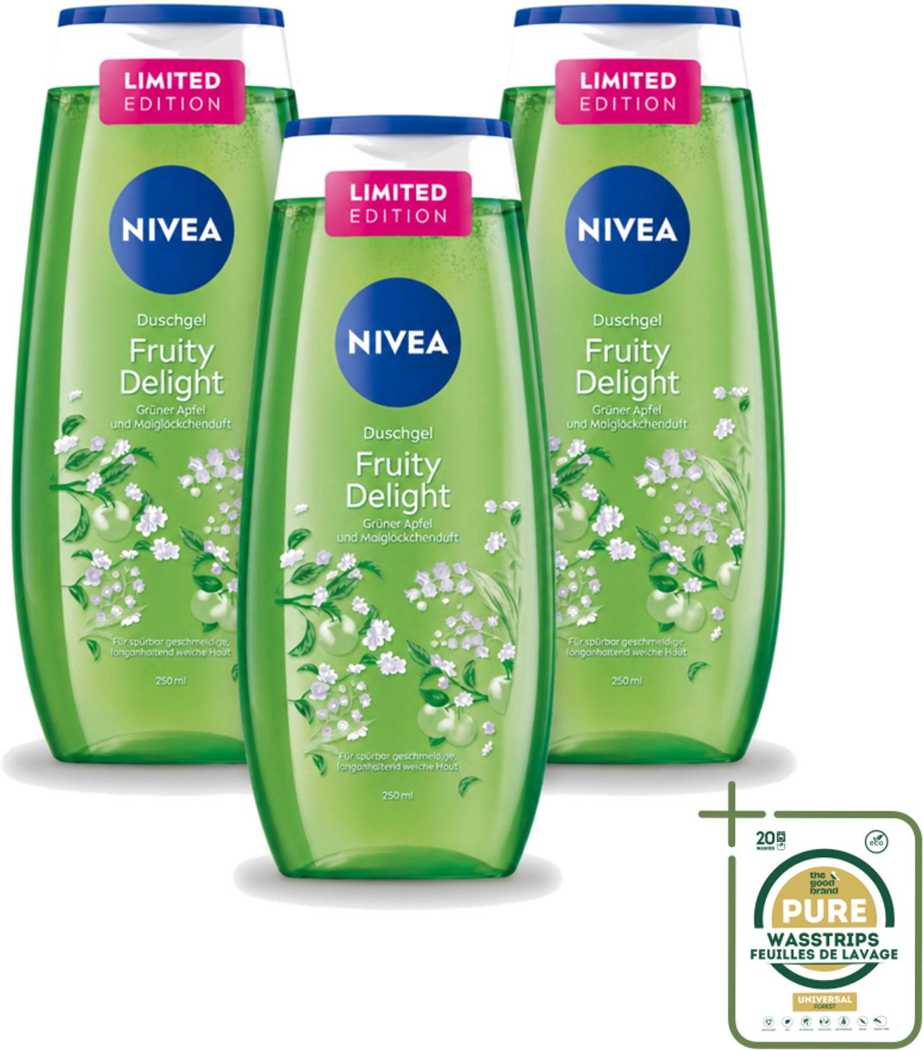 3 x Nivea – Douchegel – Fruity Delight – 250 ml - Wasstrips - Douchegel - Fruitige Geur - Huidverzorging - Milde Reiniging - Verfrissend