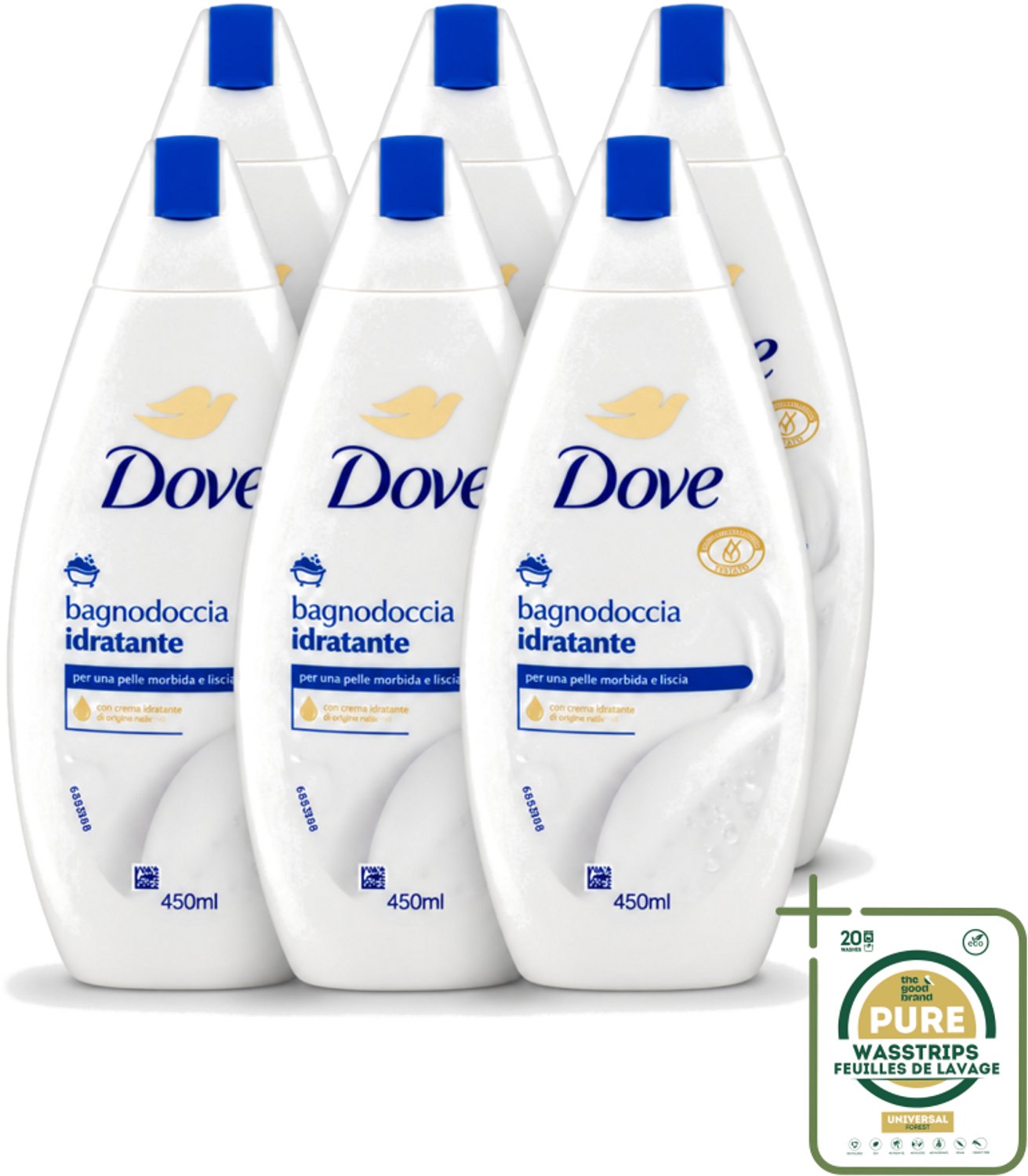 6 x Dove – Douchegel – Hydraterend – 450 ml - Wasstrips - Douchegel - Hydraterende Douchegel - Huidverzorging - Milde Douchegel - Zachte Huid