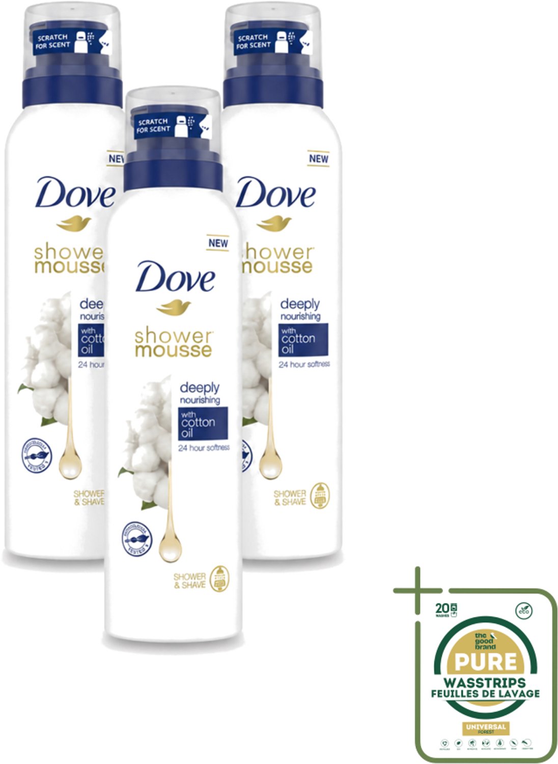 3 x Dove – Douchefoam – Deeply Nourishing Cotton Oil – 200 ml - Wasstrips - Douchefoam - Huid Verzorging - Katoenzaadolie - Hydratatie - Droge Huid