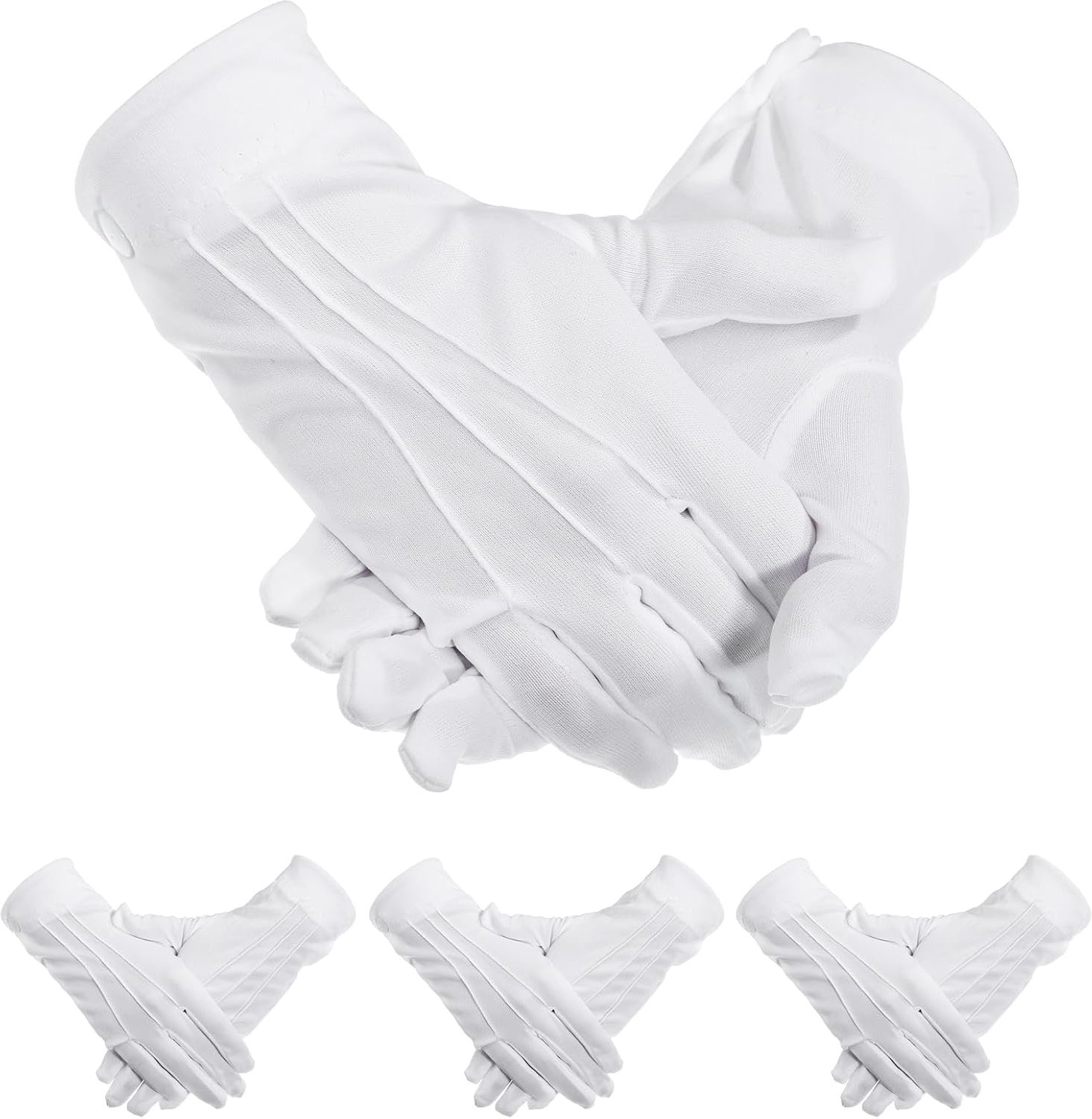 3 paar witte handschoenen, nylon handschoenen, wit met drukknoop, dunne handschoenen voor heren, polyester handschoenen voor etiquette parade, formele smokings, sieradeninspectie voor vrouwen