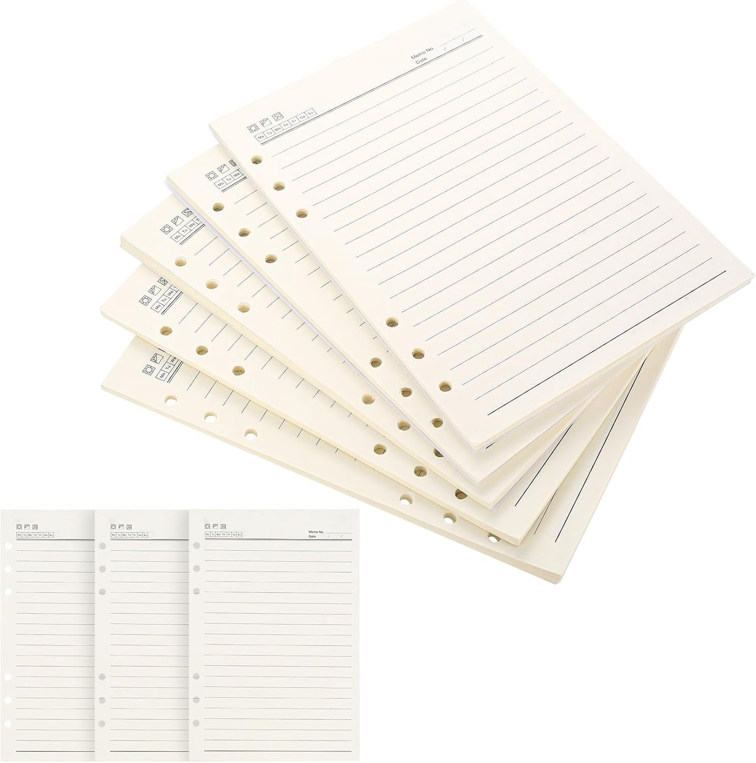 Lined paper A5 met 6 gaten, 5 pakken van 200 vellen, ideaal voor notities en schoolgebruik