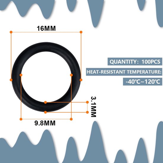 100 stuks O-ringen nitril rubber, 16 * 3.1 mm afdichten O-ringen voor wasmachine, kraan en sanitair in keuken badkamer — afbeelding 5