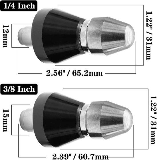 Hogedrukreiniger, mondstuk, 1/4 inch + 3/8 inch buitendraad, afvoermondstuk roestvrij staal, kanaalzuigmond, 5000 psi, snelverbinder, kanaalreinigingssproeier, buisreinigingssproeier, — afbeelding 5