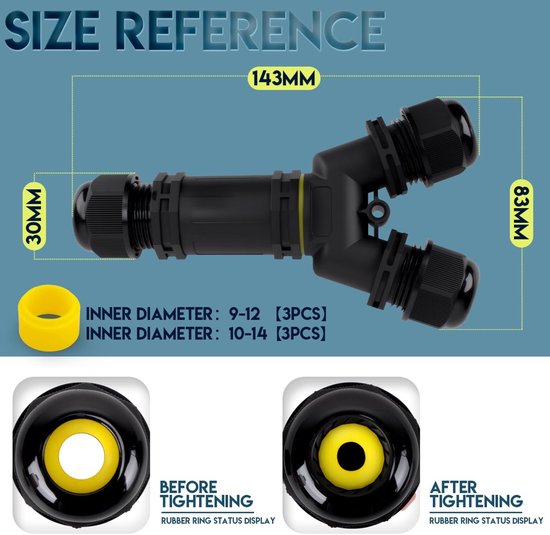 1 stuks Y Type Waterdichte Outdoor Kabel Connector, M25 Schroef Crimping, 3 Polen voor 5 tot 8mm Kabel, met 6 stuks Draadklem Rubberen Stekker — afbeelding 5