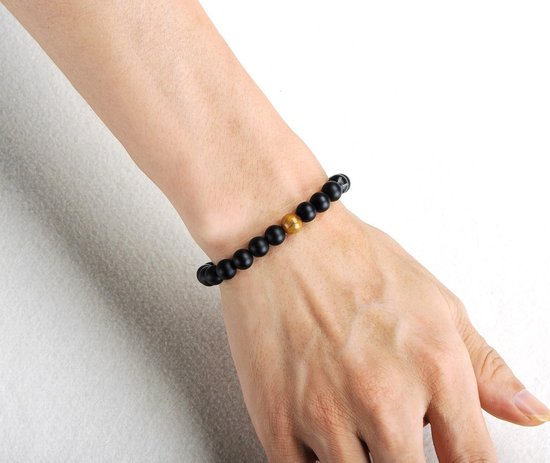 2 stuks Tiger Eye & Black matte agaat afstand armband voor mannen vrouwen set — afbeelding 3