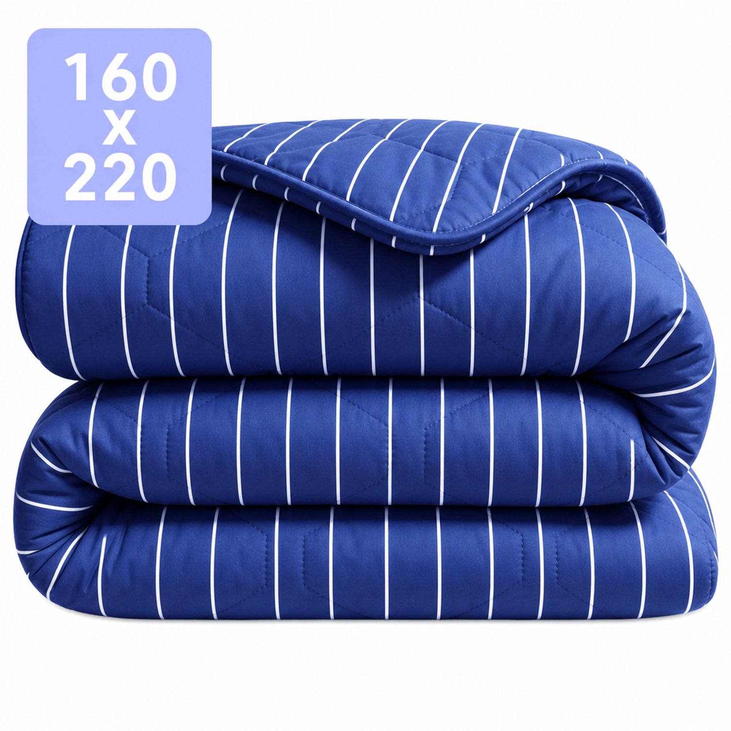 HappyBed Dekbed zonder overtrek 160x220 - 100% Katoen - Wasbaar Dekbed - Bedrukt dekbed zonder hoes - Hoesloos Dekbed - Twijfelaar dekbed - Blue Stripes