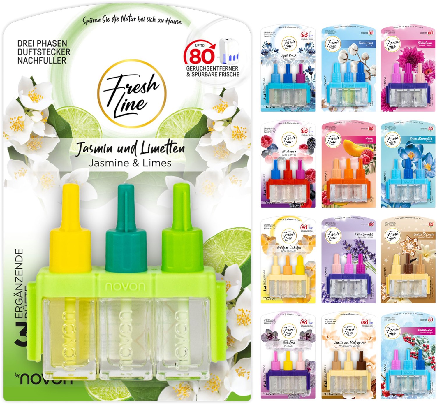 Geurstekker navulling 3 x 7 ml - 3-fasenwisseling - 6 frisse geuren - creëer een aangename sfeer - ShopVlot