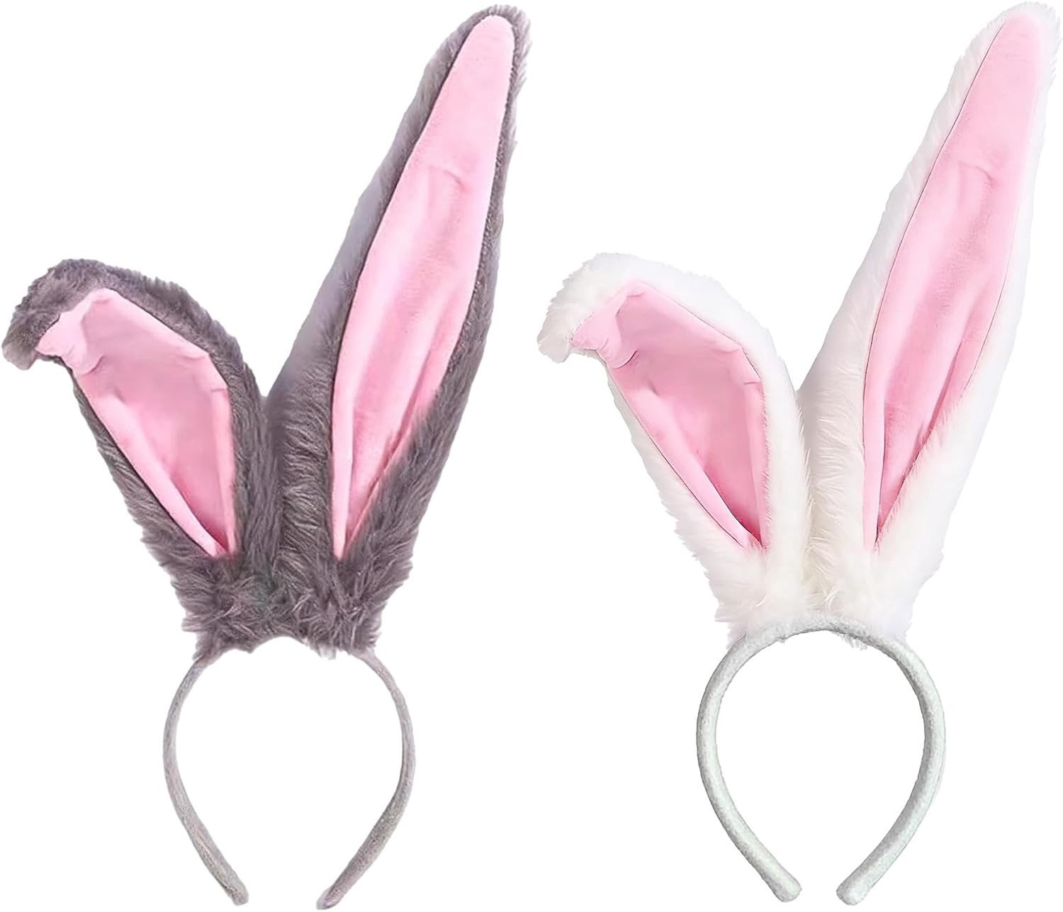 Set van 2 Grijze en Witte Konijnenoren Haarbanden voor Volwassenen - Perfect voor Pasen, Carnaval en Cosplay Decoratie