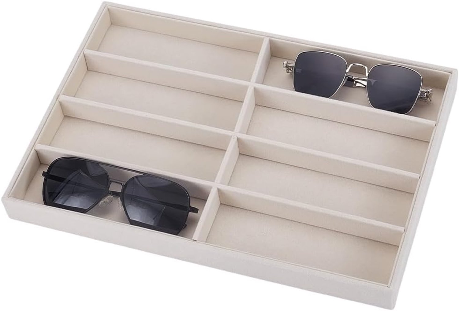 Organizer voor zonnebrillen - beige - fluwelen vakken - overzichtelijke opberging - ShopVlot