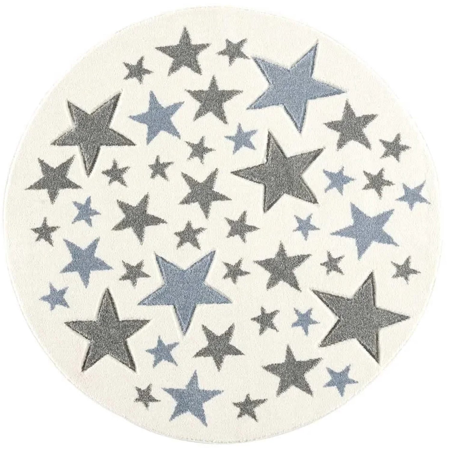 Livone rond tapijt Stella met sterrenpatroon, blauw en grijs, Ø 133 cm