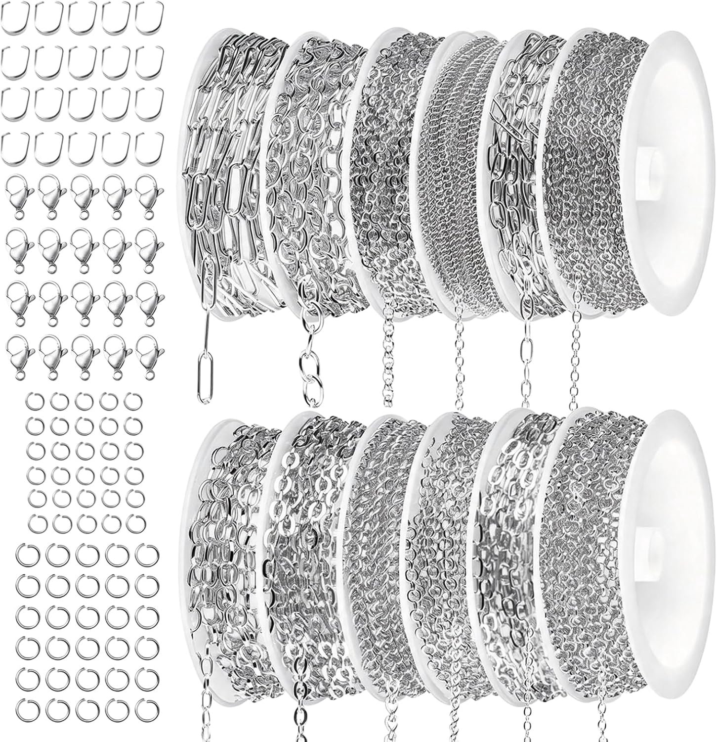 12 rollen schakelketting, zilver, kettingen zelf maken, schakelkettingen, sieradenkettingen om te knutselen, sieraden maken kit, duurzaam, kleurbestendig, doe-het-zelf sieraden maken, kettingrol