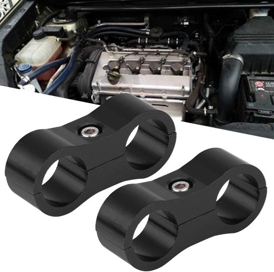 2 stuks AN6 gevlochten slangscheider klemfitting adapterbeugel universele precisie gefreesde aluminiumlegering houdt de slangindeling netjes voor automotive raceauto (Black) — afbeelding 2