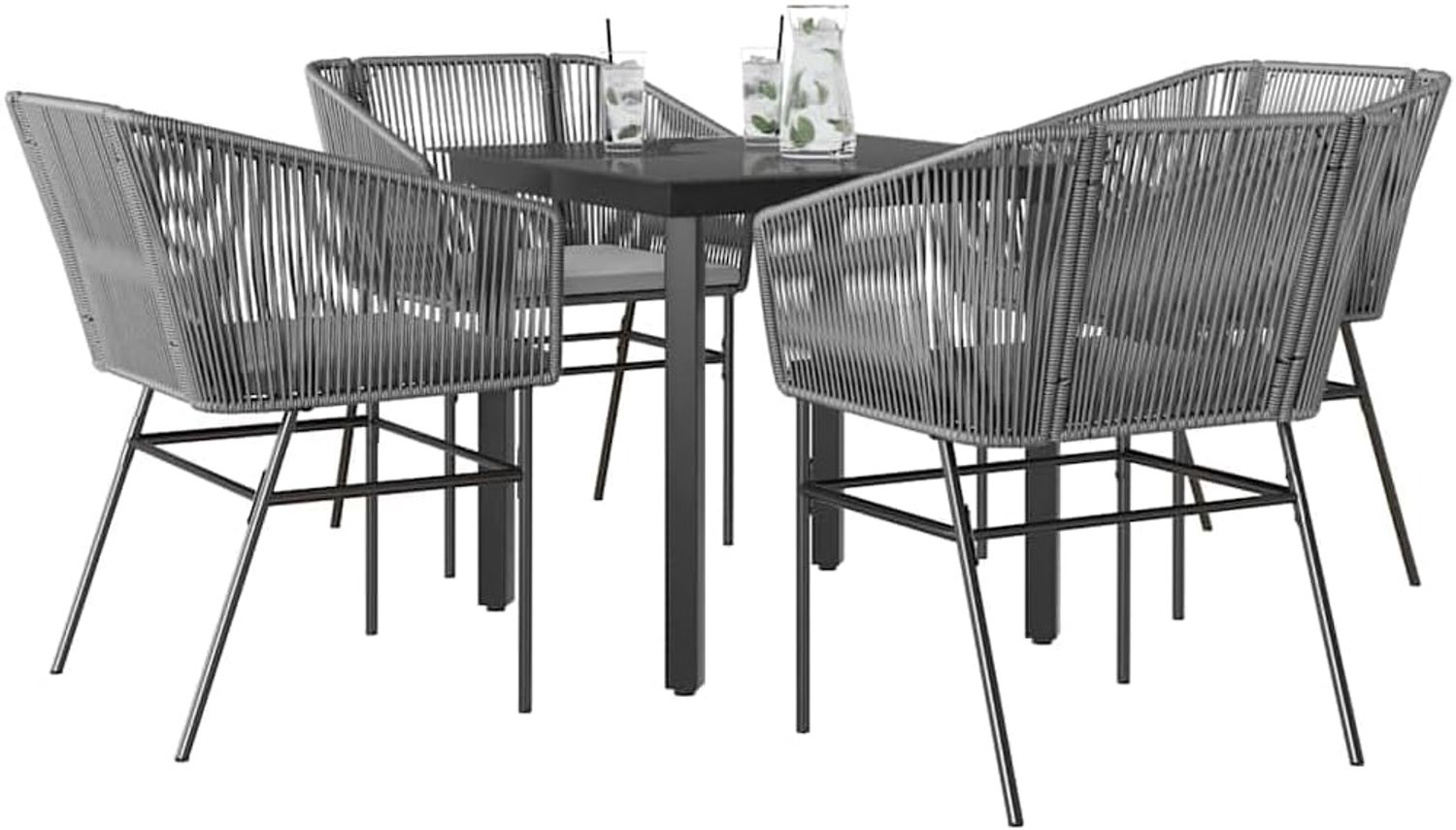 Polyratan poedergecoatstaal terras eetgroep grijs 80x80x74 cm
