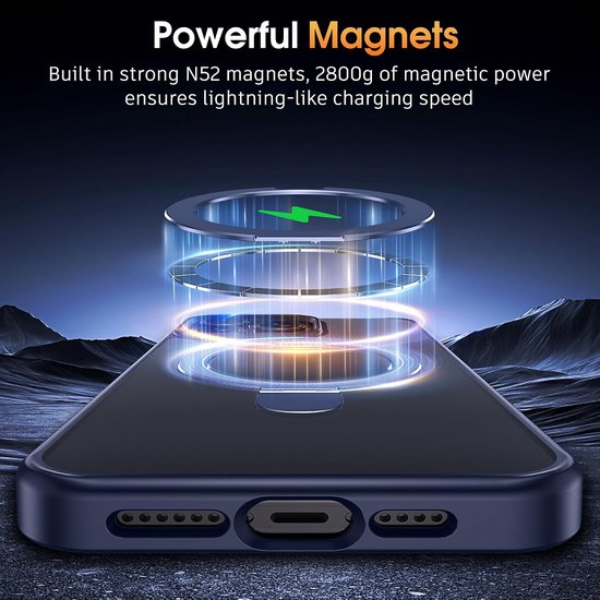 Supdeal Magnetische StandaardHoes voor iPhone met Onzichtbare Ringstandaard [Compatibel met MagSafe] [Militaire Valbescherming] Translucent Matte Telefoonhoes voor iPhone 15 Pro Max 6,7 '', Blauw — afbeelding 3