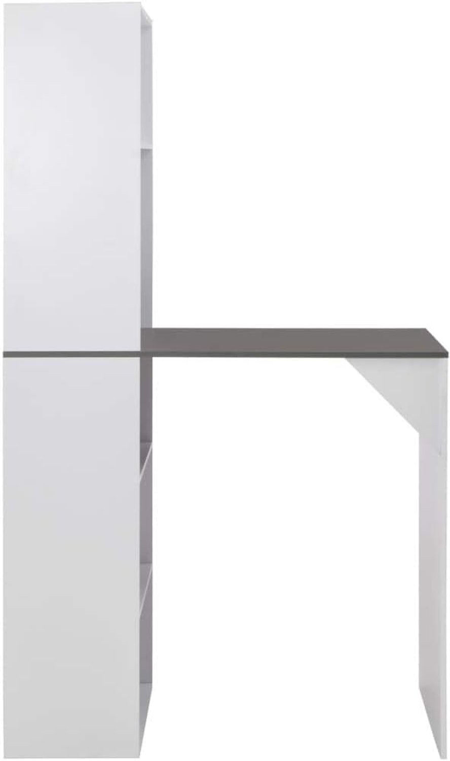 Witte bartafel met kast, 115 x 59 x 200 cm, statafel van hout met L-vormig frame, ideaal voor kleine woningen voor het opbergen van wijnflessen en andere voorwerpen.