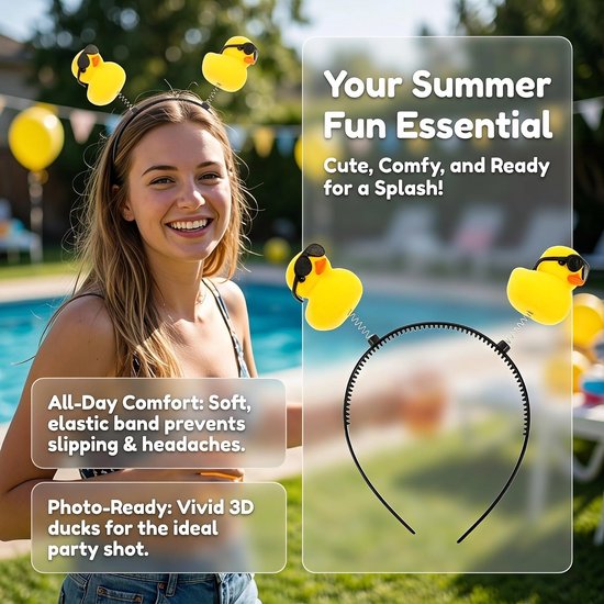 6 Stuks Delige Gele Eenden Haarbanden met Cartoon Design Waterbestendig Soepel Afgewerkt Passend voor Vrouwen Meisjes voor Zomerse Zwembadfeestjes Make-up Gebruik — afbeelding 2