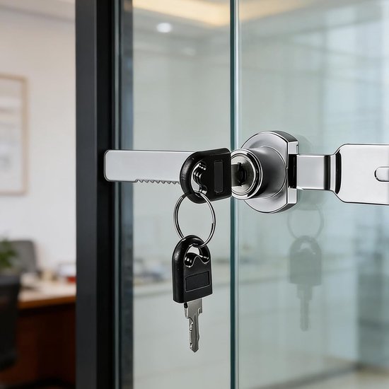 4 stuks terrariumslot met sleutel, gelijksluitend glazen deurslot en ratelslot voor vitrines, boorvrij, geschikt voor 2-8 mm glasdikte — afbeelding 3