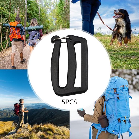 5 stuks singelband haak clips voor kamperen wandelen, zwart rechthoek 5 stuks — afbeelding 2