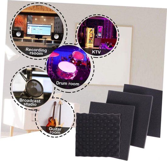6 Stuks Bescherming bord isolatie geluid bewijs proofing eierkist schuim vulling akoestisch paneel eierkist kussen dempende pad bekledingsschuimen katoen Black — afbeelding 4