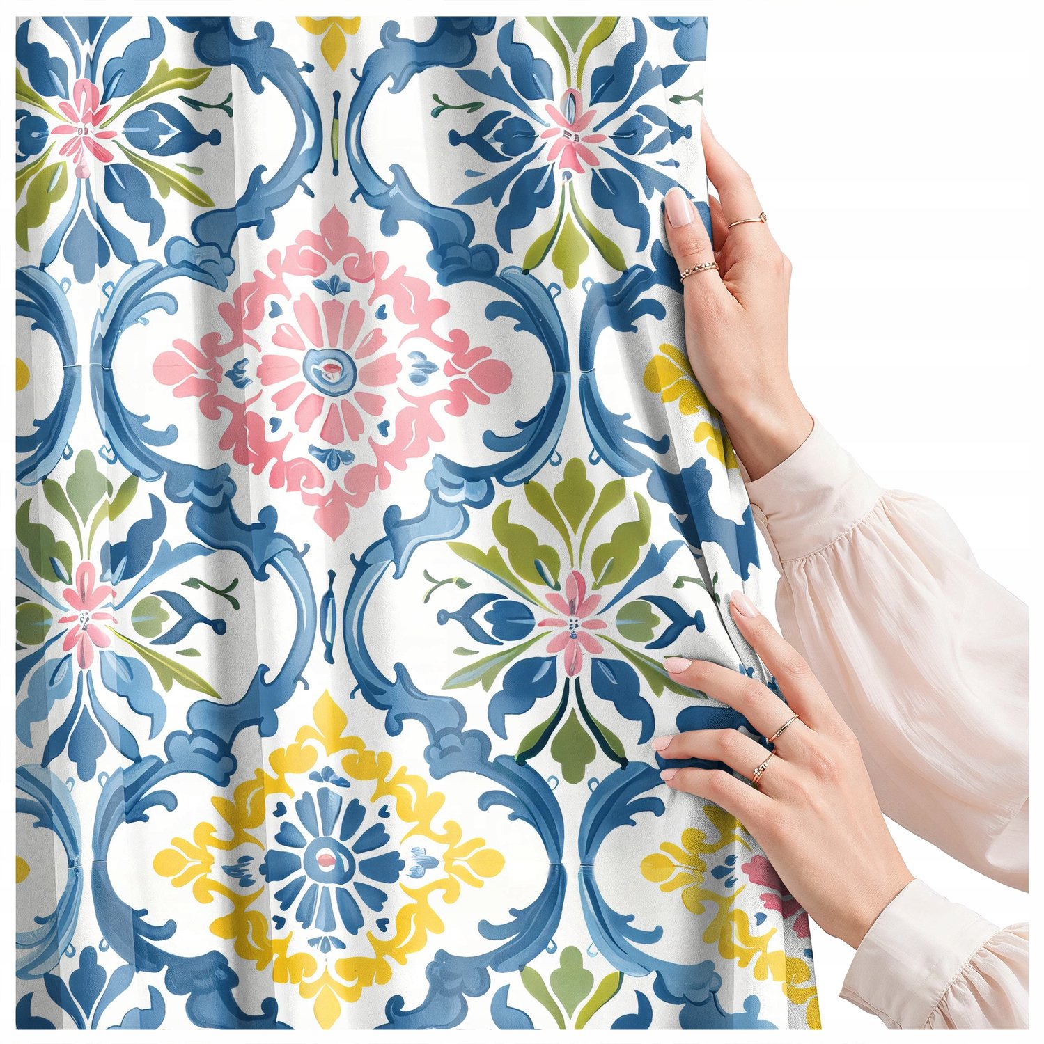 Kant-en-klare Gordijn 140x160cm Bloemrijk, Witte Achtergrond, Verduisterend