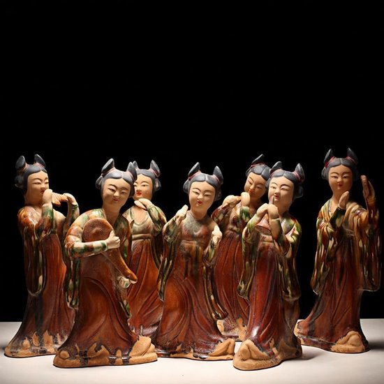 Vintage Sculptuur Chinese Stijl Keramische Antieke Aardewerk Beeldjes Figuren Die Muziekinstrumenten Vasthouden Dames Aziatische Kunst Decoratie Collectie Stijl 2 — afbeelding 5
