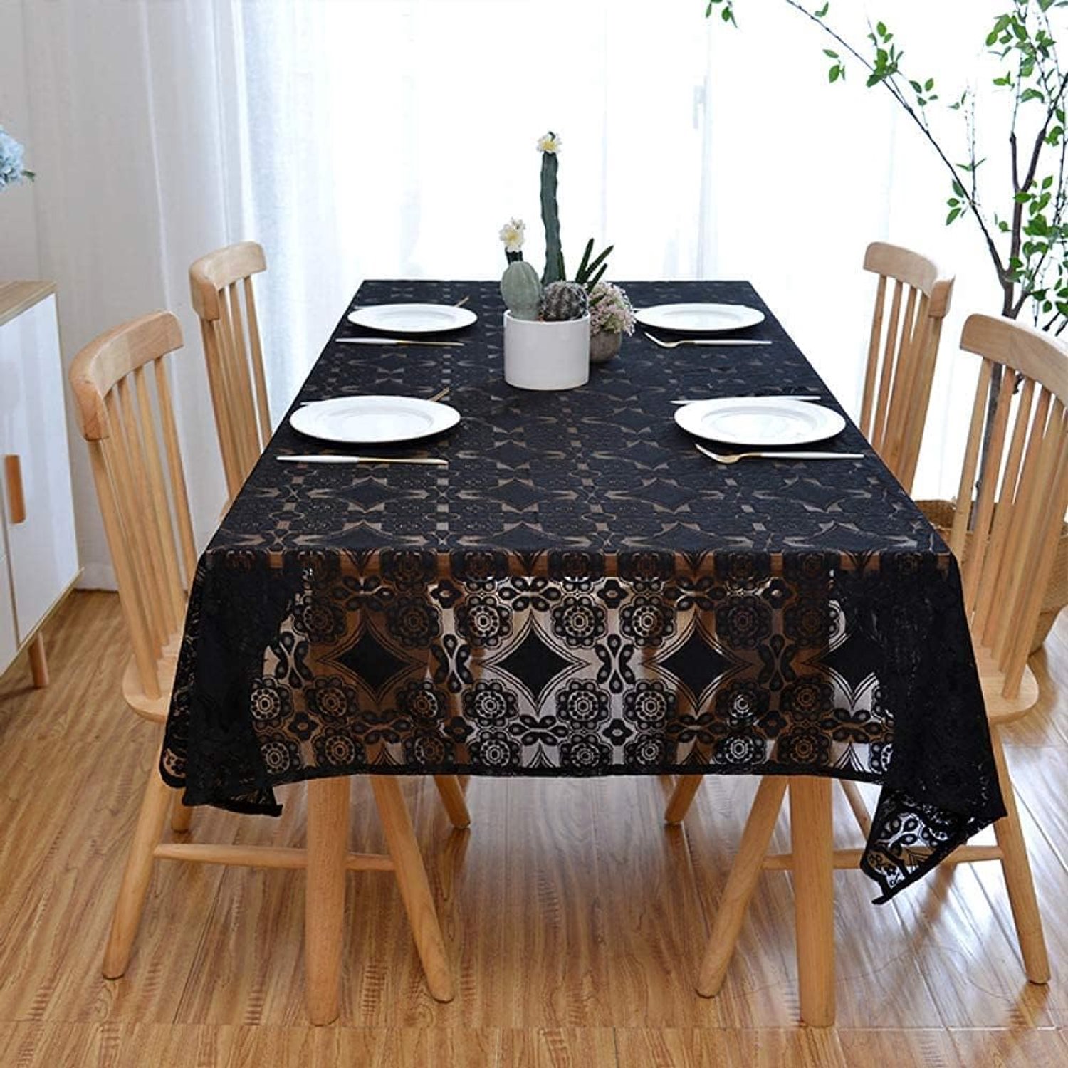 De Nieuwe Kant Zwart Antifouling Tafelkleed Is Zeer Geschikt voor Thuis Keuken Restaurant Party Salontafel Tafeldecoratie,145CM*200CM