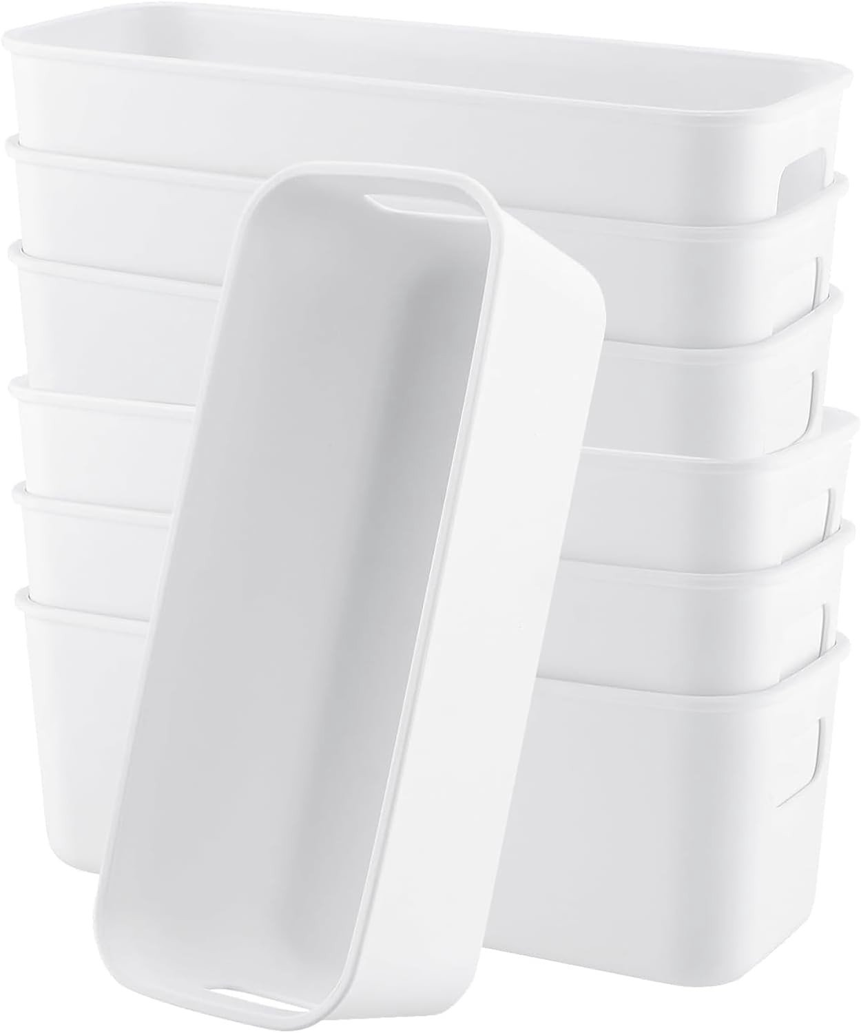 Set van 8 Witte Opbergdozen - Plastic Organizers voor Keuken, Badkamer en Kasten - Smalle Opbergmanden met Handvatten