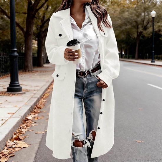 Wollen jassen voor vrouwen VK lange mouw enkele rij knopen revers jassen lange elegante trenchcoat met zak warmer windscherm mix overjas effen kleding herfst winter — afbeelding 2
