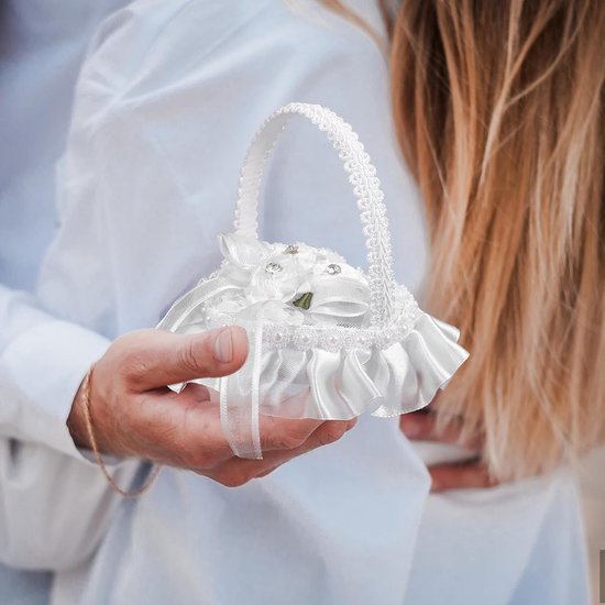 Heart Ring Pillow met Handvat Mini Satin Lace Ringkussen voor Bruiloft Proposal Fotoboekje — afbeelding 2
