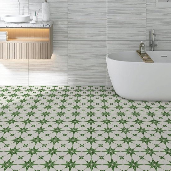 30 x 30 cm Peel and Stick vloertegel, vintage vinylvloer waterdicht voor badkamer, keuken, verwijderbare zelfklevende doe-het-zelf vloeren (modern groen patroon, 30 stuks) — afbeelding 3