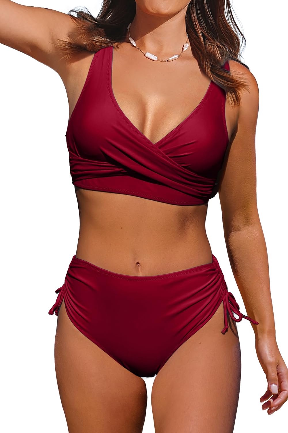 Beachsissi Badpakken voor dames met hoge taille, gekruist trekkoord, bikini-set met veters, twee badpakken