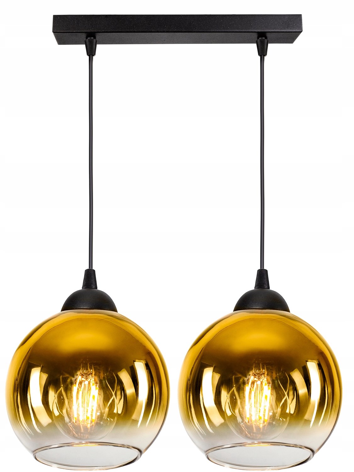 Glazen Hanglamp Zwart/Goud - 2xE27 Fitting - Loft Stijl