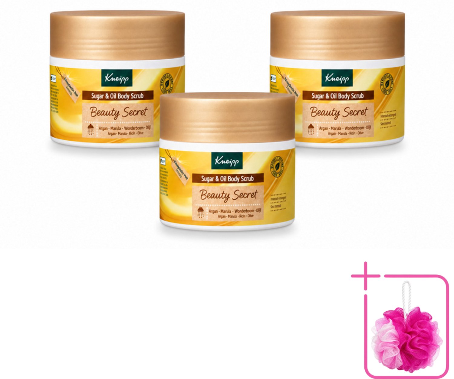 3 x Kneipp - Body scrub - Sugar & Oil - Beauty Secret - 200 ml - Bulkverpakking - Body scrub - Douchemop - Huid verzorging